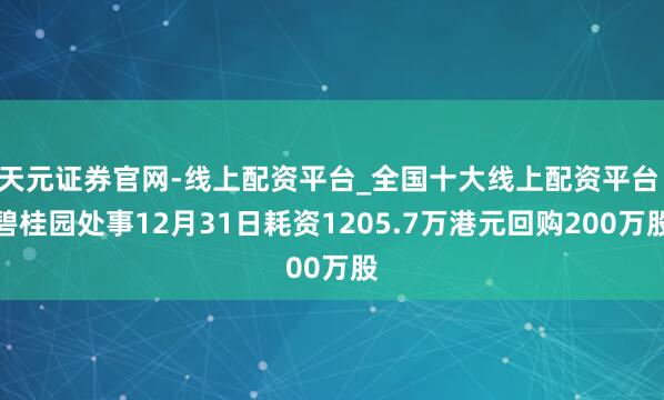 天元证券官网-线上配资平台_全国十大线上配资平台 碧桂园处事12月31日耗资1205.7万港元回购200万股